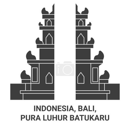 Téléchargez les illustrations : Indonésie, Bali, Pura Luhur Batukaru illustration vectorielle de ligne de voyage historique - en licence libre de droit