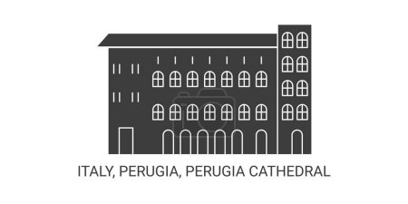 Téléchargez les illustrations : Italie, Pérouse, Cathédrale de Pérouse, illustration vectorielle de ligne de repère de voyage - en licence libre de droit