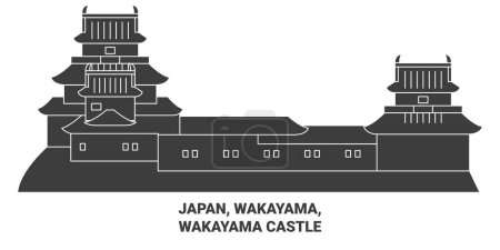 Téléchargez les illustrations : Japon, Wakayama, Wakayama Castle illustration vectorielle de ligne de voyage - en licence libre de droit