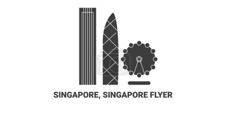 Téléchargez les illustrations : Singapour, Singapour Flyer, illustration vectorielle de ligne de repère de voyage - en licence libre de droit