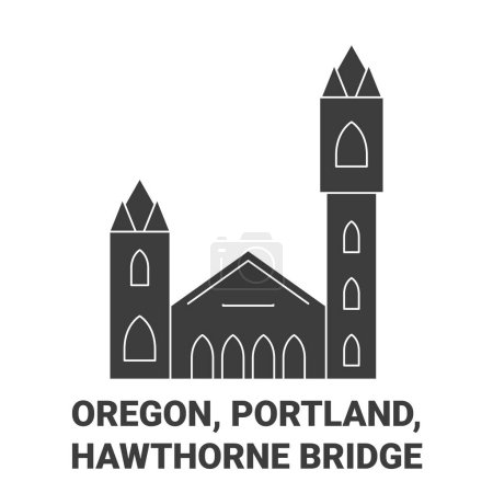 Ilustración de Estados Unidos, Oregón, Portland, Hawthorne Bridge recorrido hito línea vector ilustración - Imagen libre de derechos