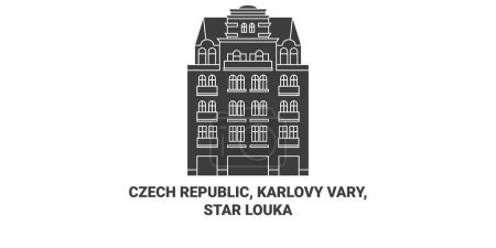 Téléchargez les illustrations : République tchèque, Karlovy Vary, illustration vectorielle de ligne de voyage Star Louka - en licence libre de droit