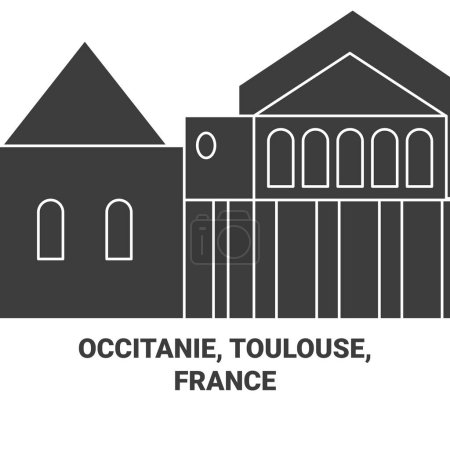 Téléchargez les illustrations : France, Occitanie, Toulouse illustration vectorielle de ligne de voyage - en licence libre de droit