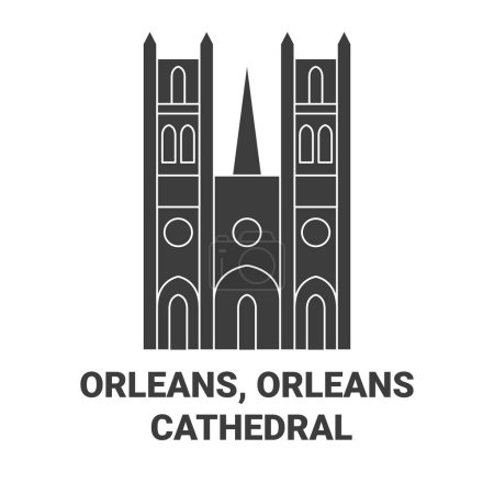 Illustration for France, Orleans, Orleans Cathedral travel landmark line vector illustration - Royalty Free Image