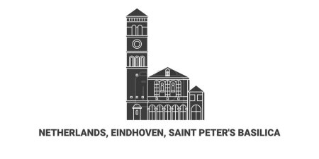 Ilustración de Países Bajos, Eindhoven, Saint Peters Basilica, ilustración de vectores de línea de referencia de viaje - Imagen libre de derechos