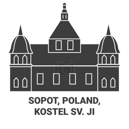 Téléchargez les illustrations : Pologne, Sopot, Kostel Sv. Illustration vectorielle de ligne de voyage Jiho - en licence libre de droit
