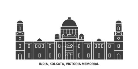 Téléchargez les illustrations : Inde, Kolkata, Victoria Illustration vectorielle de ligne de voyage emblématique - en licence libre de droit