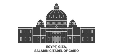 Téléchargez les illustrations : Égypte, Gizeh, Citadelle de Saladin du Caire illustration vectorielle de ligne de voyage historique - en licence libre de droit
