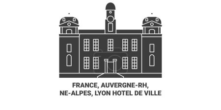 Illustration for France, Auvergnerh, Nealpes, Lyonhtel De Ville travel landmark line vector illustration - Royalty Free Image