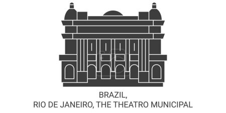 Ilustración de Brasil, Río de Janeiro, El Teatro Municipal de viaje hito línea vector ilustración - Imagen libre de derechos