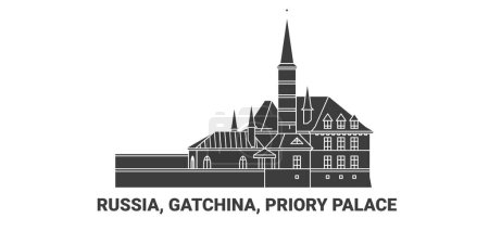 Téléchargez les illustrations : Russie, Gatchina, Palais du Prieuré, illustration vectorielle de ligne de repère de voyage - en licence libre de droit