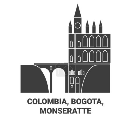 Ilustración de Colombia, Bogotá, Monseratte recorrido hito línea vector ilustración - Imagen libre de derechos