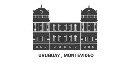 Téléchargez les illustrations : Uruguay, Montevideo Travel illustration vectorielle de ligne historique - en licence libre de droit