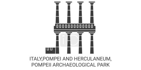 Ilustración de Italia, Pompeya y Herculano, Pompeya Parque Arqueológico recorrido hito línea vector ilustración - Imagen libre de derechos