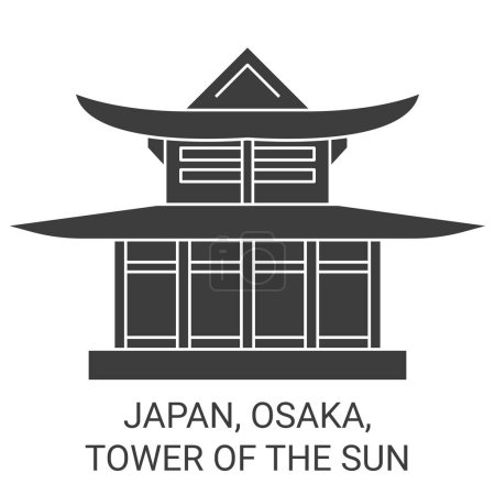Téléchargez les illustrations : Japon, Osaka, Tour du Soleil illustration vectorielle de ligne de voyage historique - en licence libre de droit