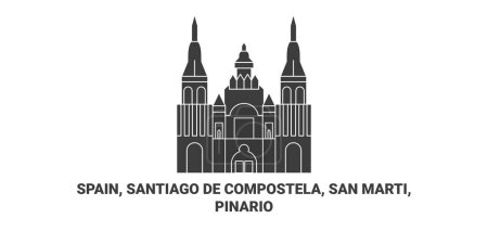 Illustration for Spain, Santiago De Compostela, San Marti, O Pinario travel landmark line vector illustration - Royalty Free Image