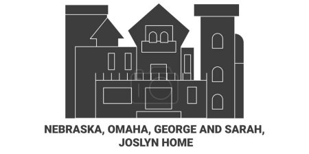 Téléchargez les illustrations : États-Unis, Nebraska, Omaha, George And Sarah, Joslyn Illustration vectorielle de ligne de voyage à domicile - en licence libre de droit