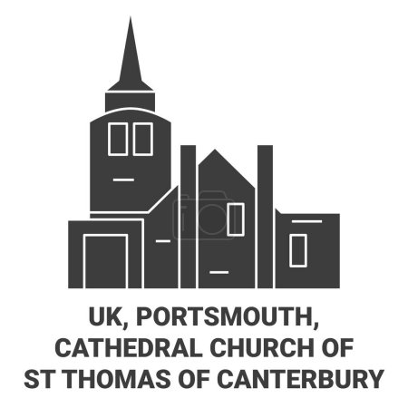 Téléchargez les illustrations : Angleterre, Portsmouth, Cathédrale Église de St Thomas De Canterbury illustration vectorielle de ligne de voyage - en licence libre de droit