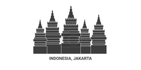 Illustration for Indonesia, Jakarta travel landmark line vector illustration - Royalty Free Image