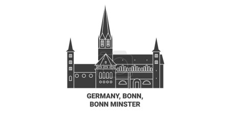Illustration for Germany, Bonn, Bonn Minster travel landmark line vector illustration - Royalty Free Image