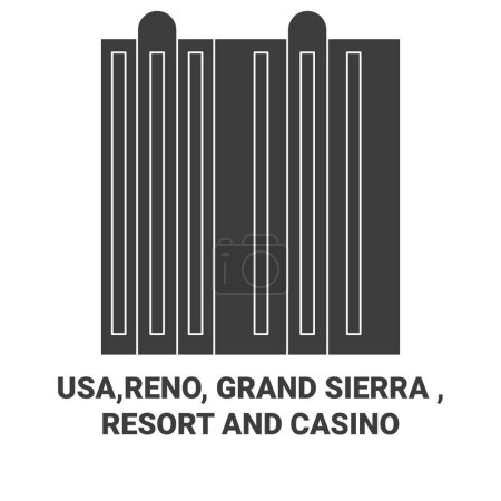 Téléchargez les illustrations : Usa, Reno, Grand Sierra, Resort And Casino illustration vectorielle de ligne de voyage historique - en licence libre de droit