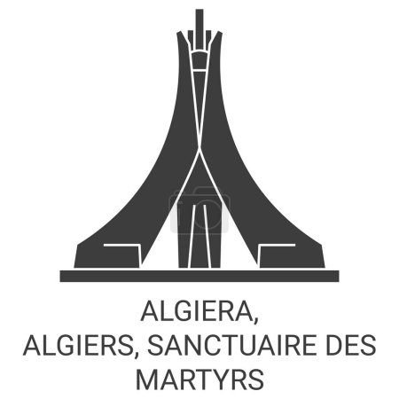 Illustration for Algiera, Algiers, Sanctuaire Des Martyrs travel landmark line vector illustration - Royalty Free Image