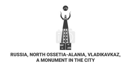 Téléchargez les illustrations : Russie, Ossétie du Nord, Vladikavkaz, Un monument dans la ville illustration vectorielle de ligne de voyage historique - en licence libre de droit