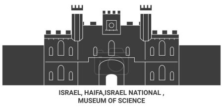 Ilustración de Israel, Haifa, Israel Nacional, Museo de la Ciencia viaje hito línea vector ilustración - Imagen libre de derechos
