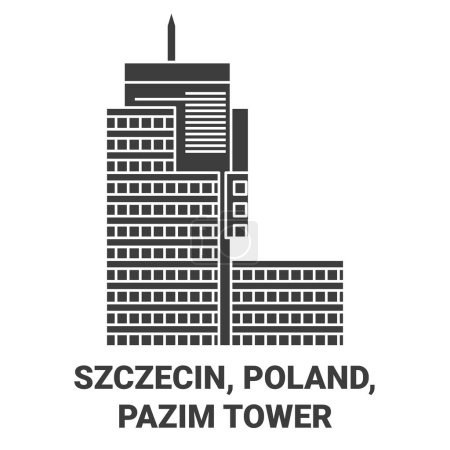 Illustration for Poland, Szczecin, Pazim Tower travel landmark line vector illustration - Royalty Free Image