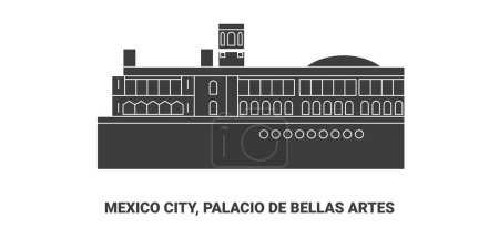 Téléchargez les illustrations : Mexico, Ville, Palacio De Bellas Artes, illustration vectorielle de ligne de repère de voyage - en licence libre de droit