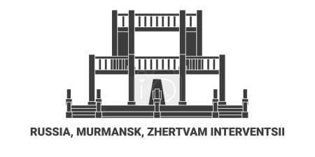 Téléchargez les illustrations : Russie, Mourmansk, Zhertvam Interventsii, illustration vectorielle de ligne de repère de voyage - en licence libre de droit