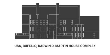 Téléchargez les illustrations : Usa, Buffalo, Darwin Complexe D. Martin House, illustration vectorielle de ligne de repère de voyage - en licence libre de droit