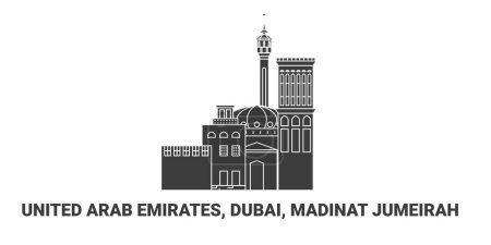 Illustration for United Arab Emirates. Dubai, Madinat Jumeirah travel landmark line vector illustration - Royalty Free Image