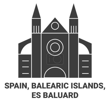 Ilustración de España, Islas Baleares, Es Baluard recorrido hito línea vector ilustración - Imagen libre de derechos