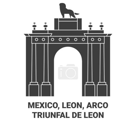 Ilustración de México, León, Arco Triunfal De León recorrido hito línea vector ilustración - Imagen libre de derechos