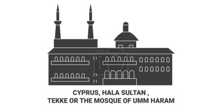Illustration for Cyprus, Hala Sultan , Tekke Or The Mosque Of Umm Haram travel landmark line vector illustration - Royalty Free Image
