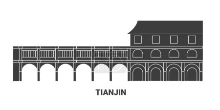 Illustration for China, Tianjin travel landmark line vector illustration - Royalty Free Image