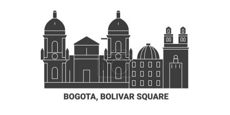 Ilustración de Columbia, Bogotá, Plaza Bolívar recorrido hito línea vector ilustración - Imagen libre de derechos