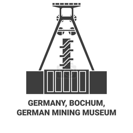 Illustration for Germany, Bochum, German Mining Museum travel landmark line vector illustration - Royalty Free Image