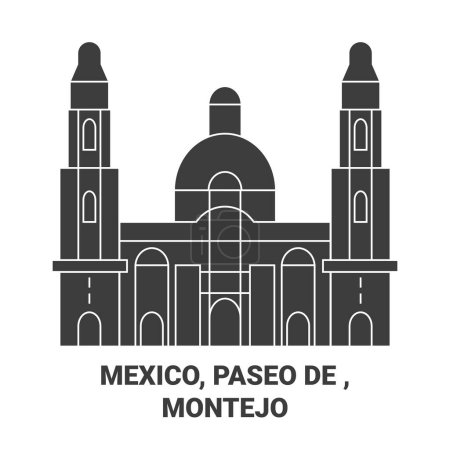 Illustration for Mexico, Paseo De , Montejo travel landmark line vector illustration - Royalty Free Image
