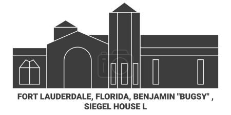 Ilustración de Estados Unidos, Fort Lauderdale, Florida, Benjamin Bugsy, Siegel House L viaje hito línea vector ilustración - Imagen libre de derechos