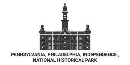 Ilustración de Estados Unidos, Pensilvania, Filadelfia, Independencia, Parque Histórico Nacional recorrido hito línea vector ilustración - Imagen libre de derechos