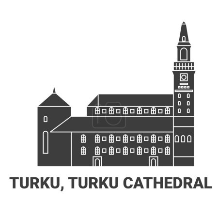 Illustration for Finland, Turku, Turku Cathedral travel landmark line vector illustration - Royalty Free Image