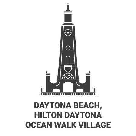 Ilustración de EE.UU., Daytona Beach, Hilton Daytona Beach Resort Ocean Walk Village viaje hito línea vector ilustración - Imagen libre de derechos