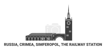 Illustration for Russia, Crimea, Simferopol, The Railway Station, travel landmark line vector illustration - Royalty Free Image