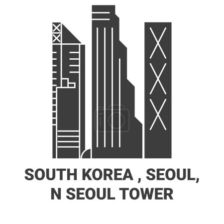Téléchargez les illustrations : République de Corée, Séoul City illustration vectorielle de ligne de voyage - en licence libre de droit