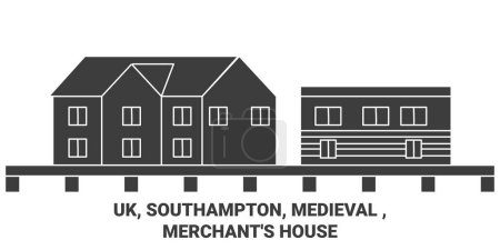 Téléchargez les illustrations : Angleterre, Southampton, Médiéval, Merchants House illustration vectorielle de ligne de voyage - en licence libre de droit