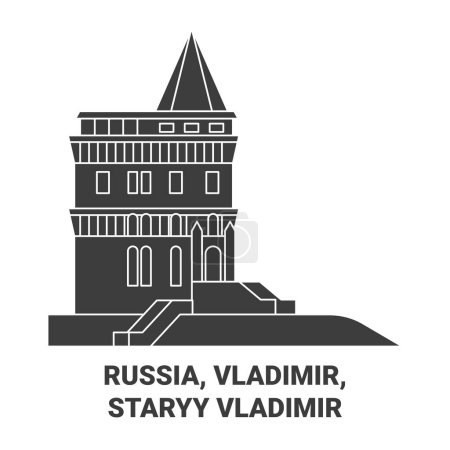 Téléchargez les illustrations : Russie, Vladimir, Staryy Vladimir Voyage illustration vectorielle de ligne historique - en licence libre de droit