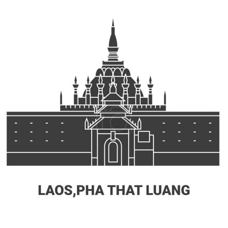 Téléchargez les illustrations : Laos, Pha That Luang, illustration vectorielle de ligne de voyage - en licence libre de droit