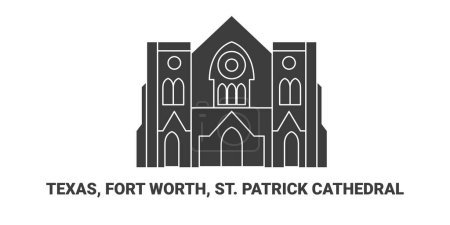 Illustration for United States, Texas, Fort Worth, St. Patrick Cathedral, travel landmark line vector illustration - Royalty Free Image